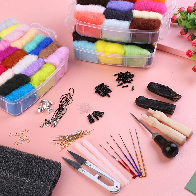 HULIANFU LMDZ 72 Colors Wool Felting Kit Needle Felting Tools DIY Handle Wool Felt Toys Making Fabric Materials Handcraft For Beginners - Deanwangkt