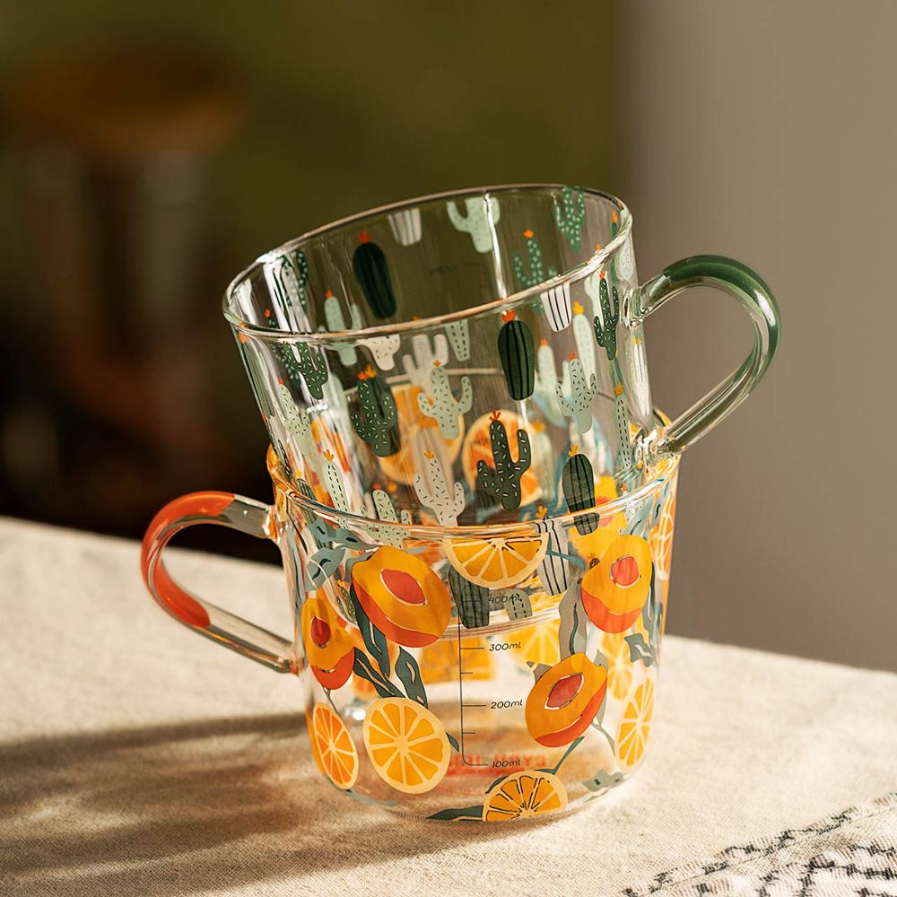 HULIANFU MDZF SWEETHOME 500ml Yellow Peach Cactus Glass Tea Milk Cups With Scale Coffee Mug Party Creative Drinkware Tumbler Water Cups - Deanwangkt