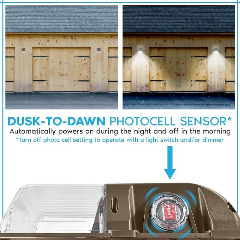 Luxrite 15/20/25W LED Wall Pack Light with Photocell, 3CCT, 1950/2600/3250LM, Dusk to Dawn, IP65, Dimmable 2-Pack