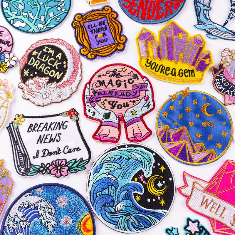 HULIANFU Van Gogh Embroidered Patches on Clothes DIY Cartoon Wave Applique Clothing Thermoadhesive Patches for Clothing DIY - Deanwangkt