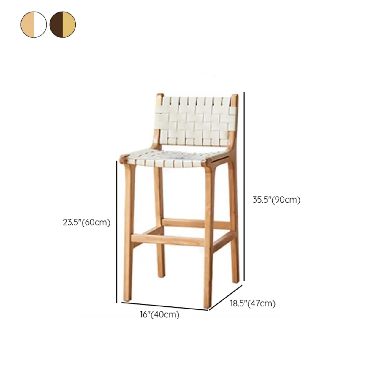 Rustic Faux Leather Wooden Woven Bar Stool