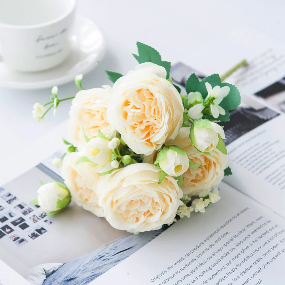 HULIANFU White Roses Artificial Flowers Silk Peonies Wedding Decorative Vases for Home Decor Bride Bouquet Foam Craft Gifts Fake Plants - Deanwangkt