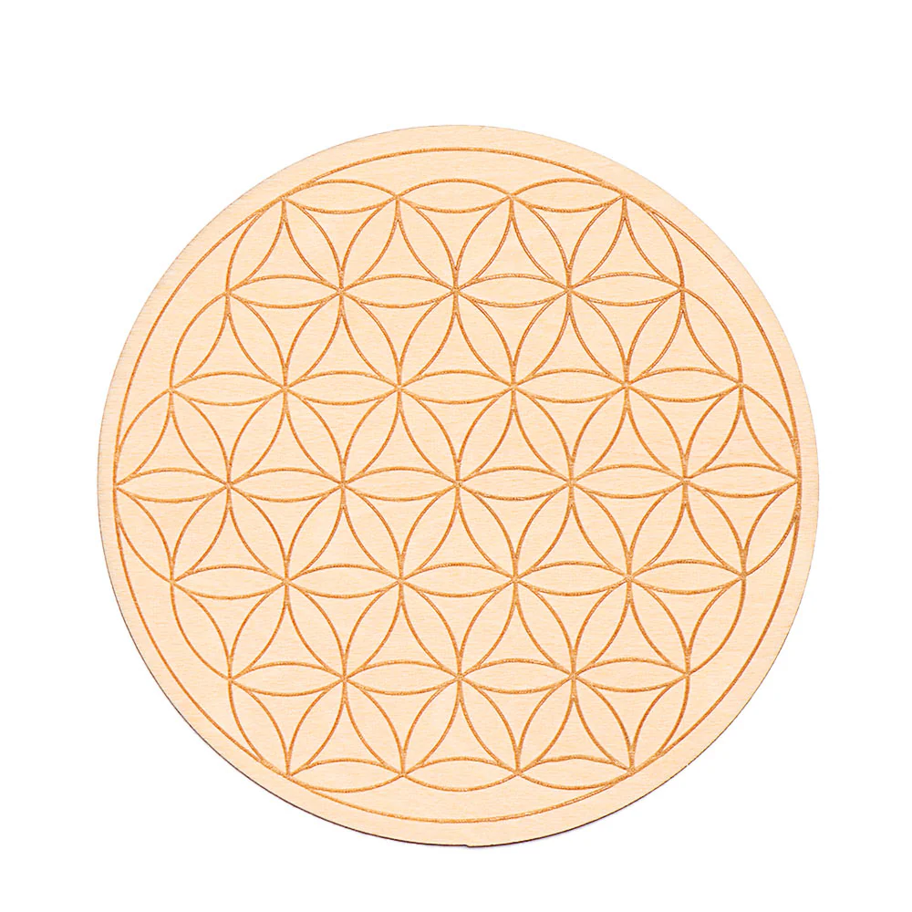 HULIANFU Log Color Chakra Pattern Round Edge Circles Carved Wooden Stand Coaster Flower of life Reload Stone Kitchen Hot Pad Mat Decor - Deanwangkt