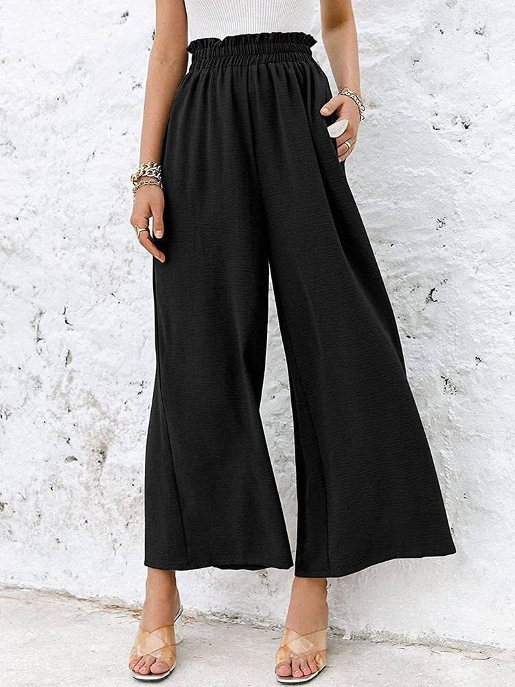 Hulianfu Autumn Summer Fashion Cotton Linen Pants Women Solid Fungus Edge High Waist Women's Trousers Wide Leg Casual Pants - Deanwangkt