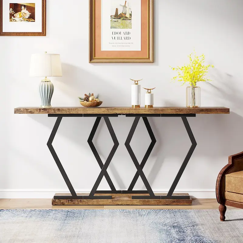 70.9 Inch Extra Long Modern Sofa Console Table with Faux Marble Tabletop Base Gold Frame for Living Room Entryway Hallway