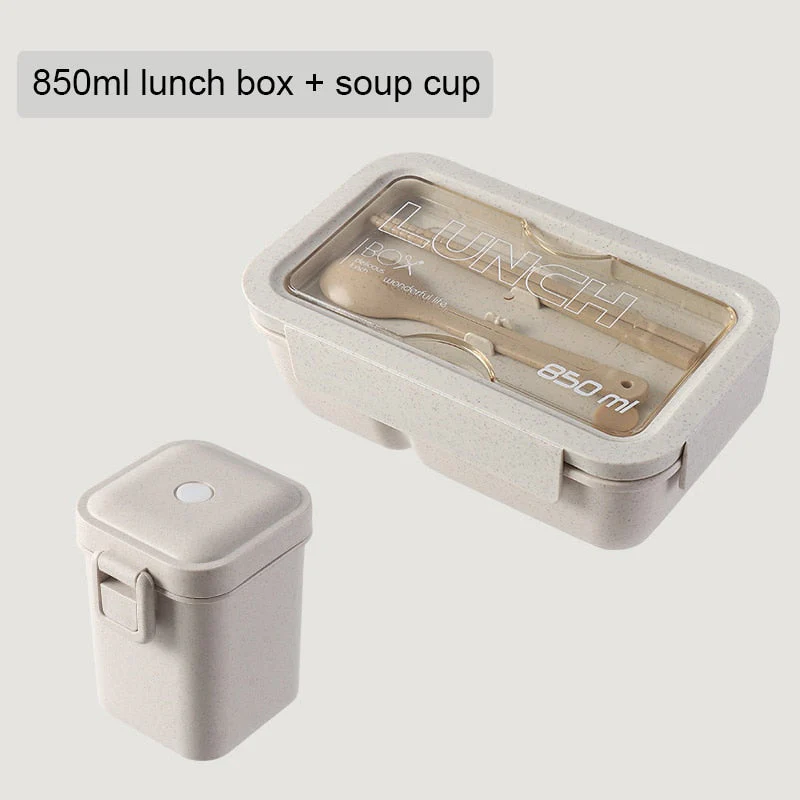 HULIANFU Wheat straw lunch box for kids plastic food storage container snacks box japanese style bento box with tableware soup cup - Deanwangkt