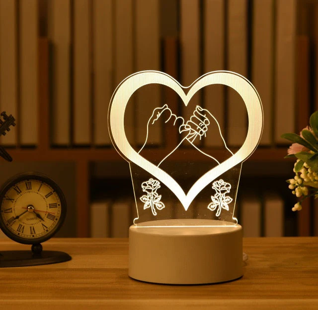HULIANFU Romantic Love 3D Lamp Heart-shaped Balloon Acrylic LED Night Light Decorative Table Lamp Valentine Day Sweetheart Wife Gift - Deanwangkt