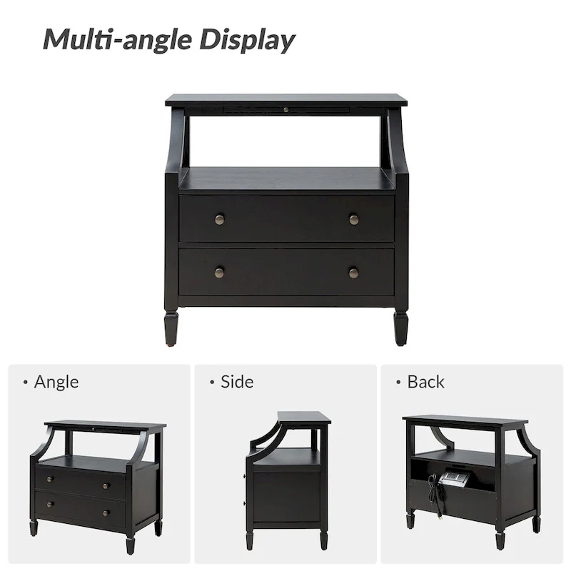 Jennifer 2 - Drawer Nightstand with Built-In Outlets and Pull-out Tray by HULALA HOME