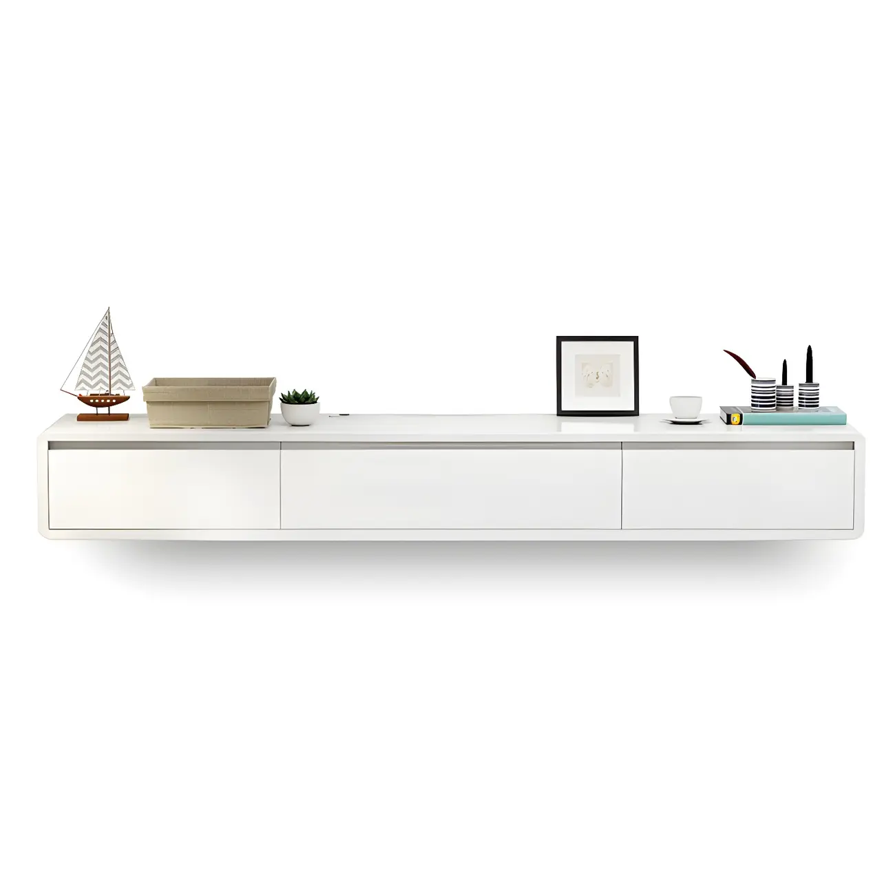 Scandinavian Wood Floating TV Stand with Cabinet