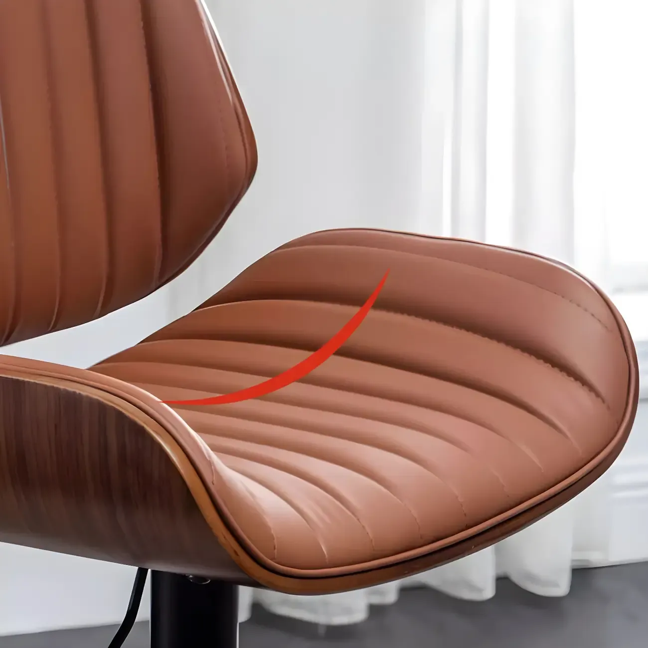 Elegant Wood Leather Red Swivel Adjustable Bar Stool