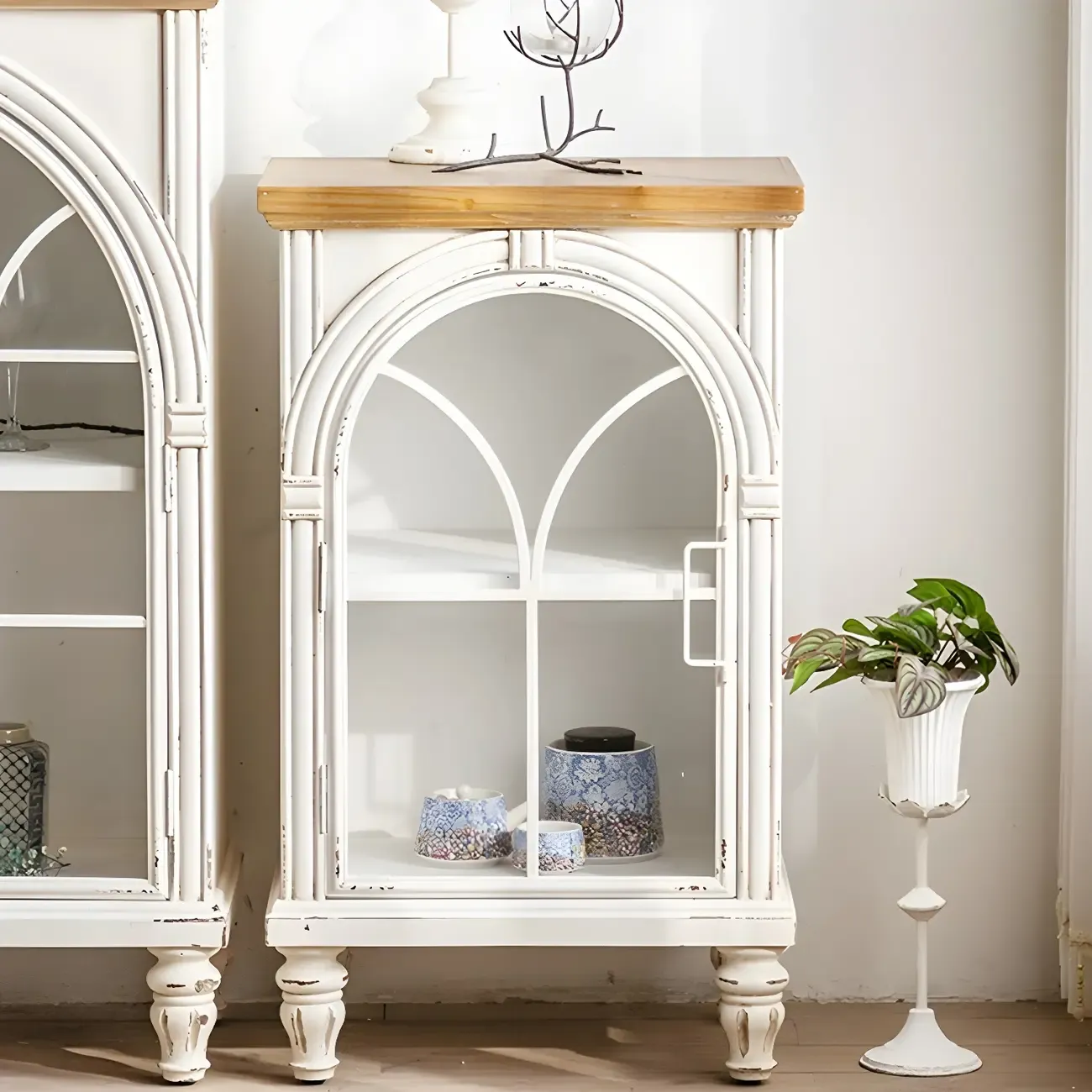 French Country Rectangular Metal Display Bookcase with Shelves