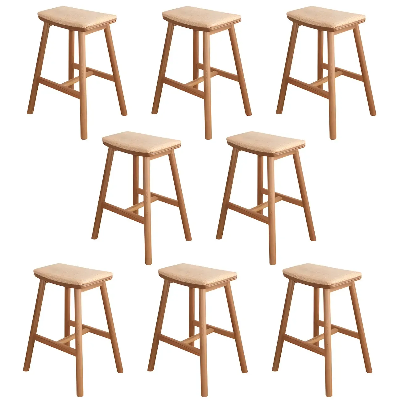 Brown Oak Wood  Ratten Seat Backless Counter Bar Stools