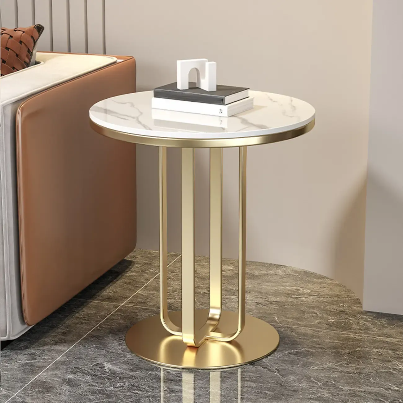 Modern Round White Sintered Stone Side Table for Living Room