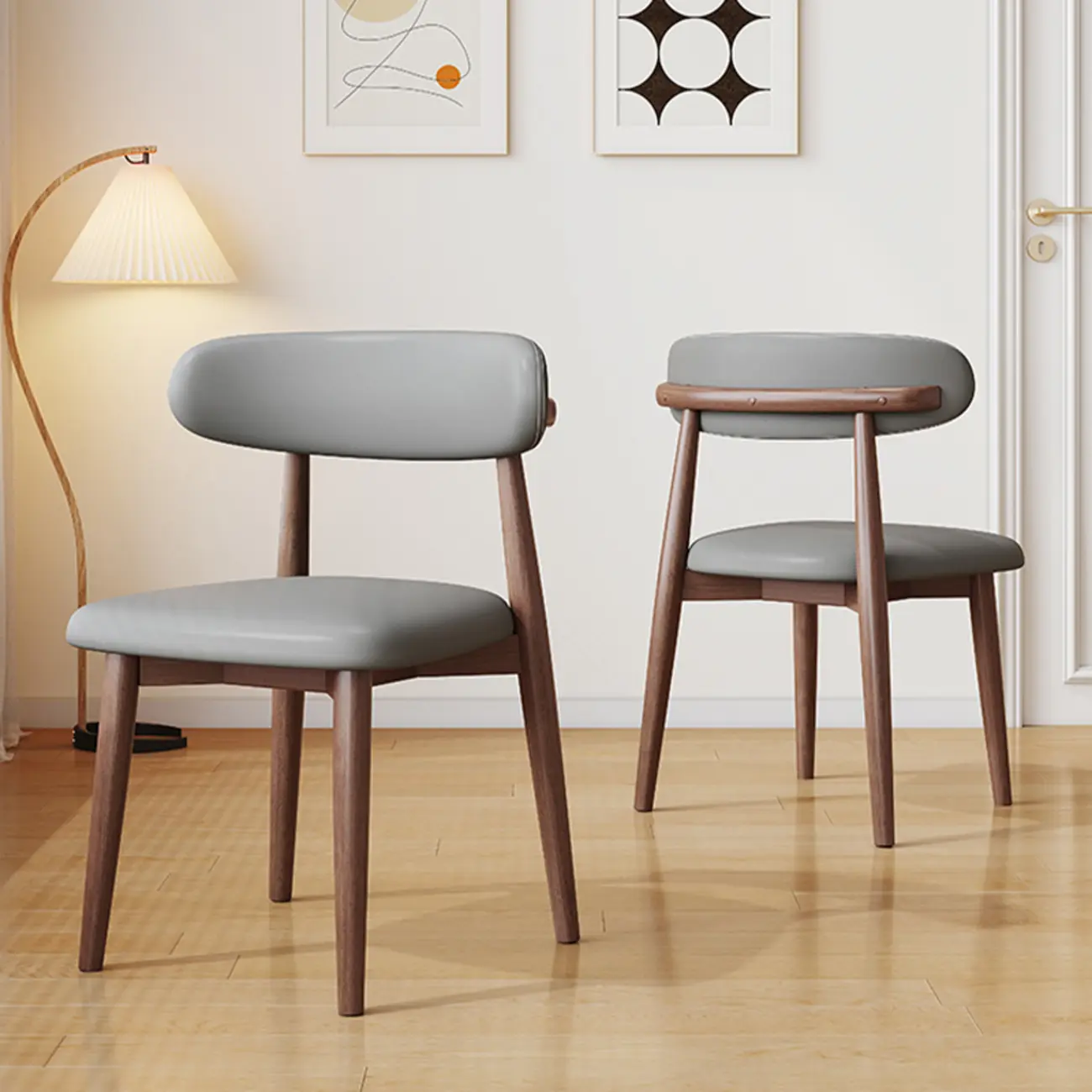 Mid-Century Modern Wooden Dining Chair Set of 2