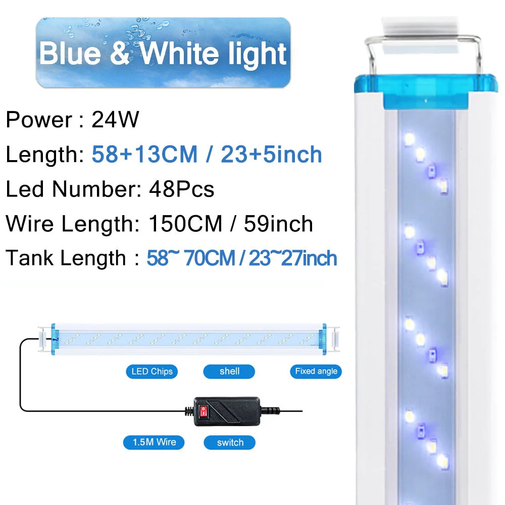 HULIANFU Super Slim LEDs Aquarium Lighting Aquatic Plant Light 18-75CM Extensible Waterproof Clip on Lamp For Fish Tank 90-260V - Deanwangkt