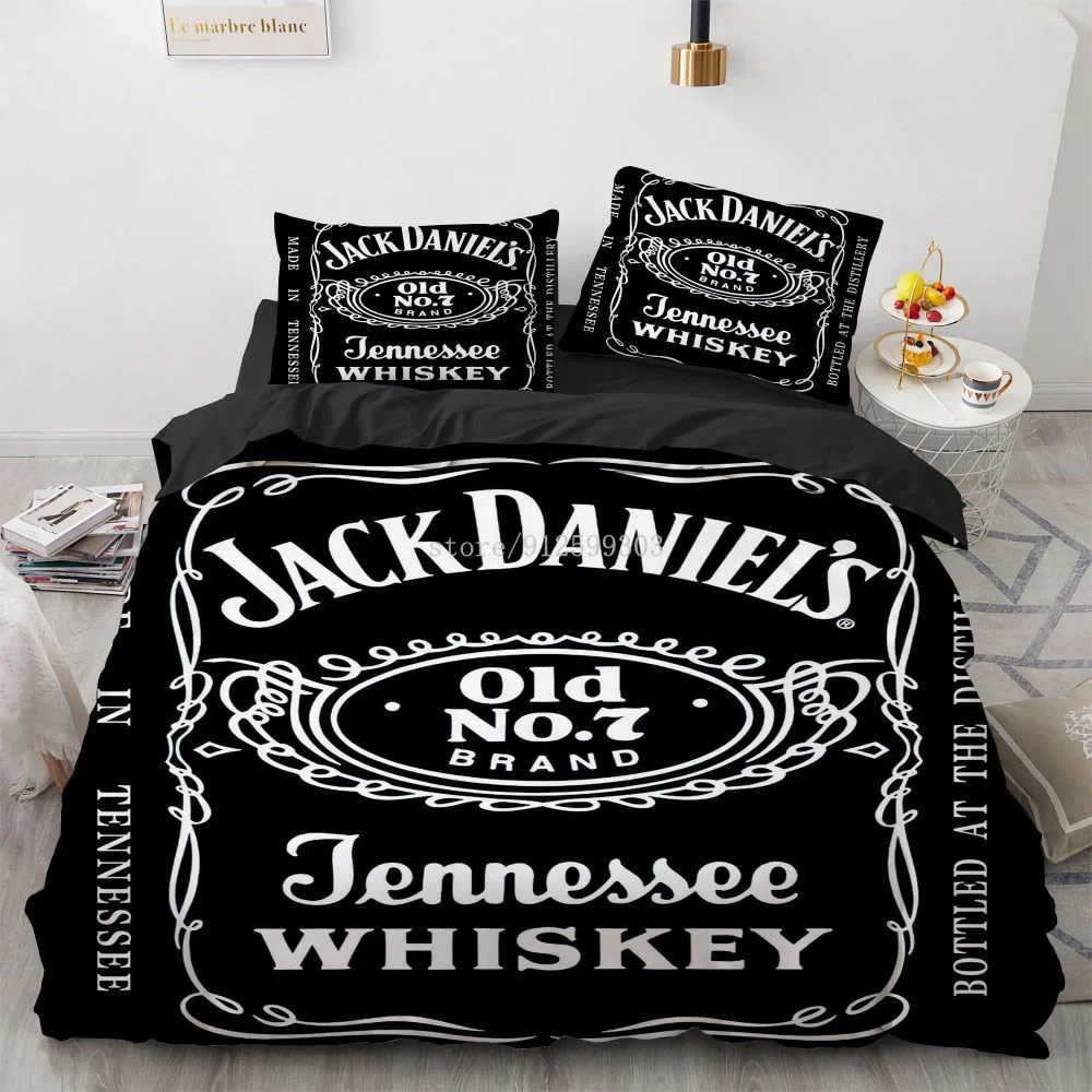 HULIANFU Interesting Cartoon Whisky Bedding Set Jack Daniels Duvet Cover Set Pillowcase Comforter Sets For Aldults Gift US EU AU UK Size - Deanwangkt