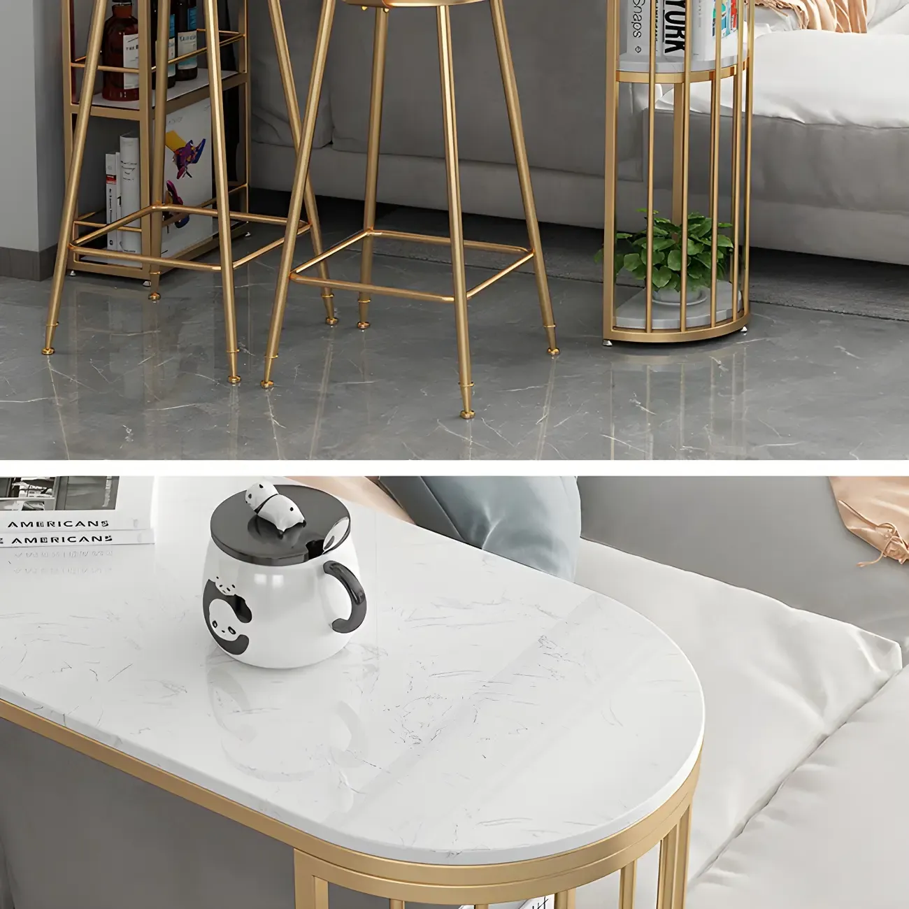 Glam Gold Faux Marble Iron Wine Holder Bar Tables