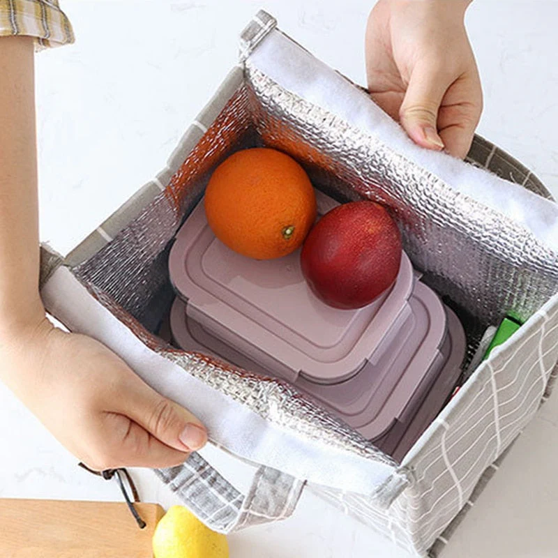 HULIANFU White plaid Cooler Functional Lunch Box Tote Insulated food storage containers Bento box Thermal Food Picnic Lunch Bag For kids - Deanwangkt
