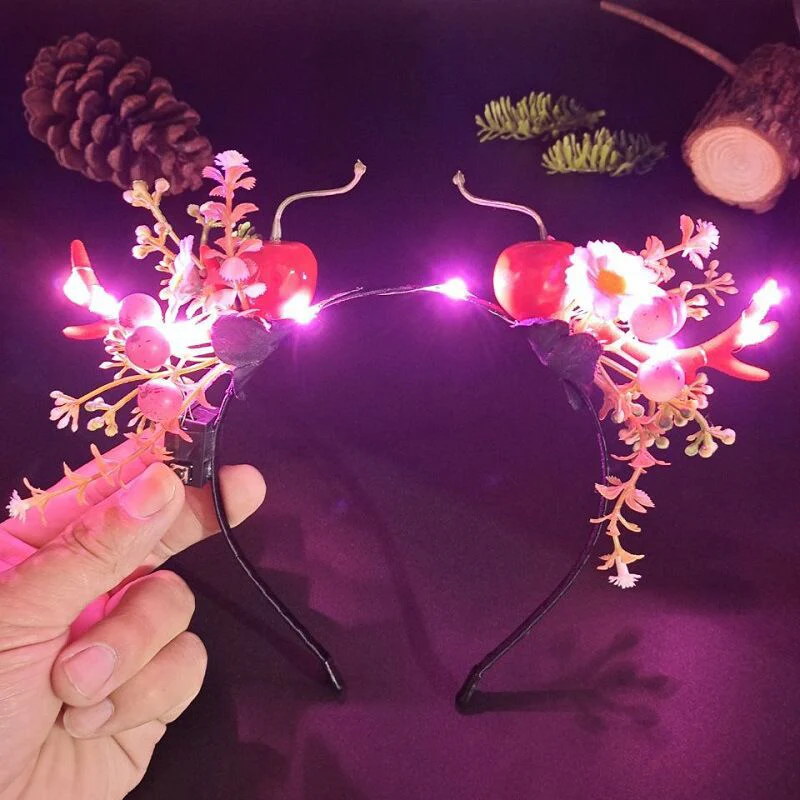 HULIANFU 2026  Luminous Elk Antler Headband Christmas Concert Forest Branch Deer Ear Headgear Hair Accessories Scenic Stage Show Photo Props - Deanwangkt
