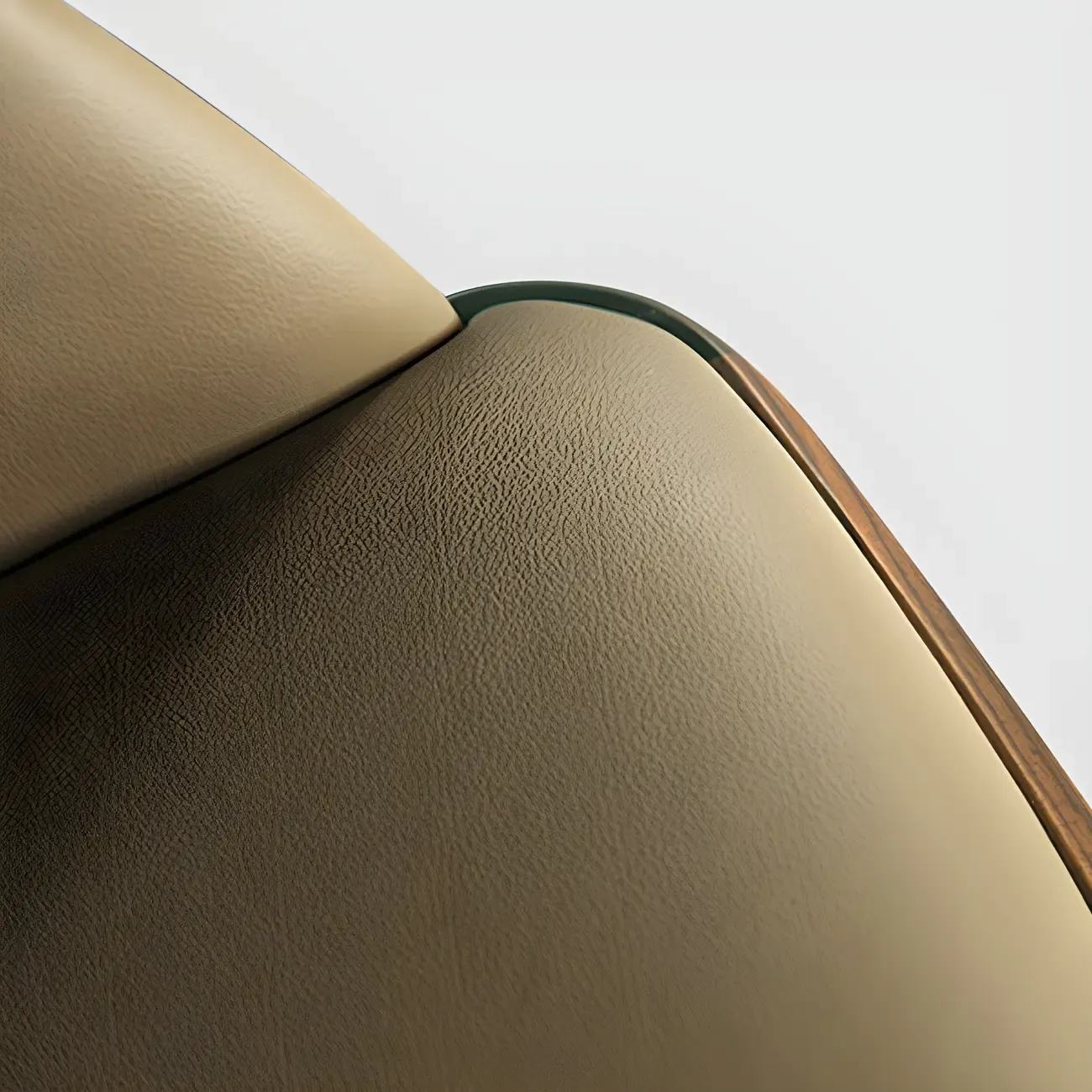 Khaki Leather Wood Legs Armrest Dining Chair