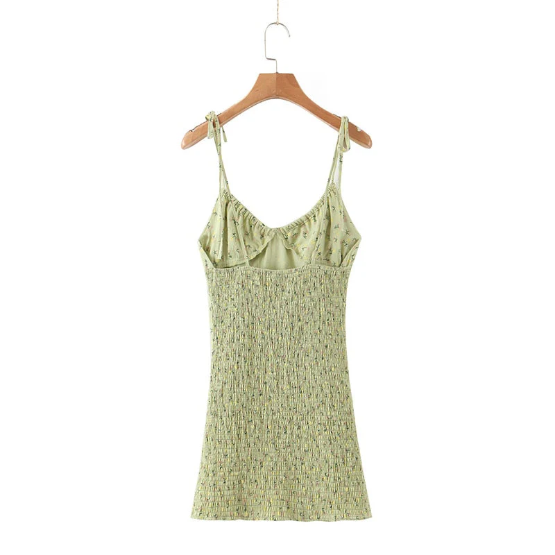 Hulianfu New Casual Chic Floral Print Sling Mini Dress Women Holiday Bow V-neck Dress Summer Sexy Backless Ladies Dresses - Deanwangkt