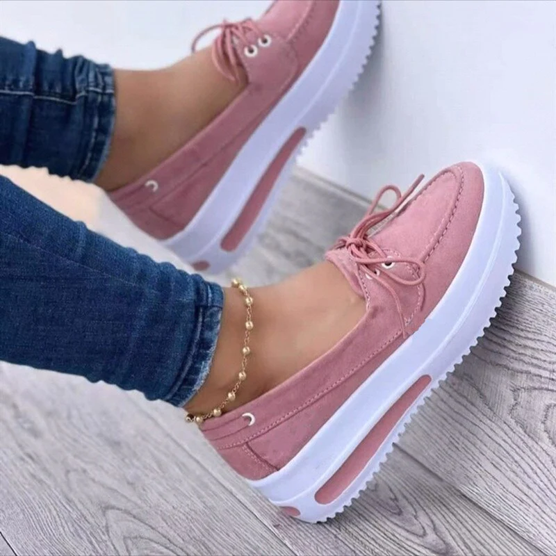 hulianfu Shoes Women's Summer Platform Sport Casual Shoes Lace-up Flats Plus Size 43 Comfort Non Slip Women Loafers Vulcanize Shoes - Deanwangkt