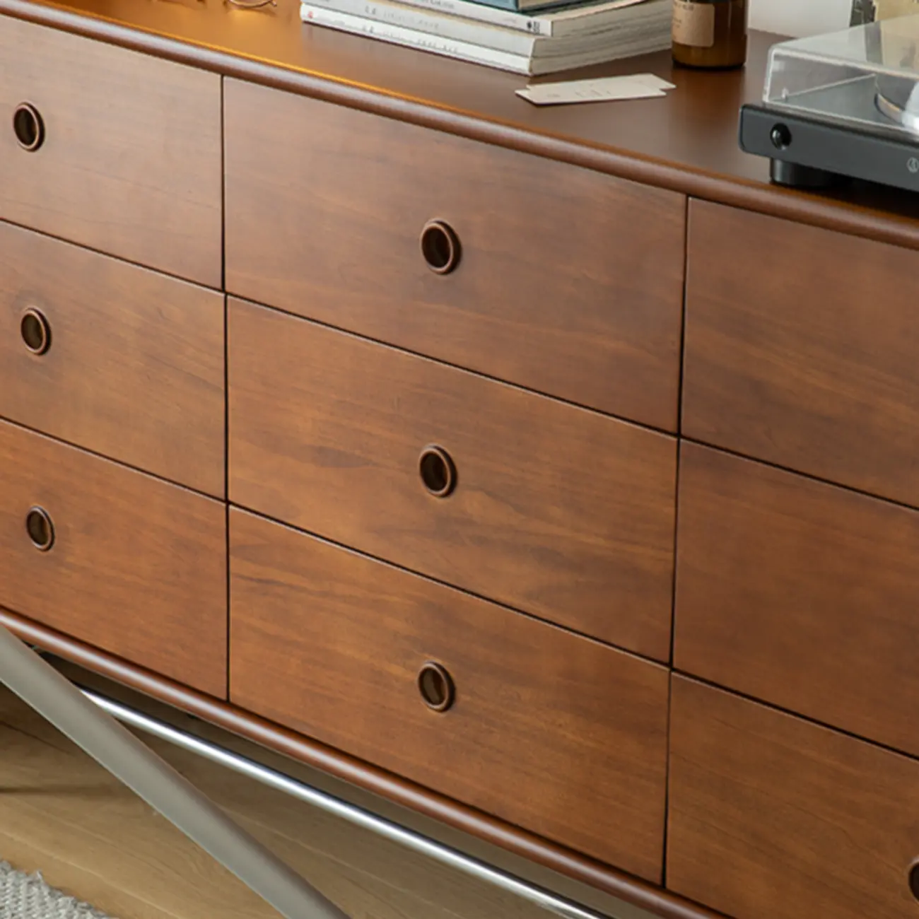 Trendy Lumber Cocoa Chest with 9 Drawers and Metal Base