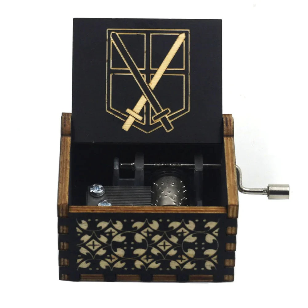 HULIANFU New Attack On Titan Queen Music Box Antique Carved Wooden Hand Cranks Power Game Crossing Rainbow Christmas Birthday Gifts - Deanwangkt