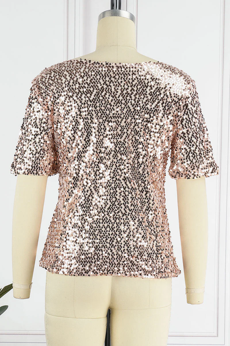 Casual Street Solid Sequins O Neck T-Shirts - Deanwangkt