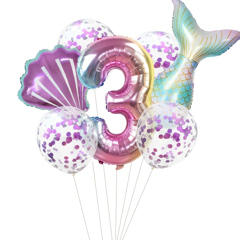 HULIANFU Little Mermaid Party Balloons 32inch Number Foil Balloon Kids Birthday Party Decoration Supplies Baby Shower Decor Helium Globos - Deanwangkt