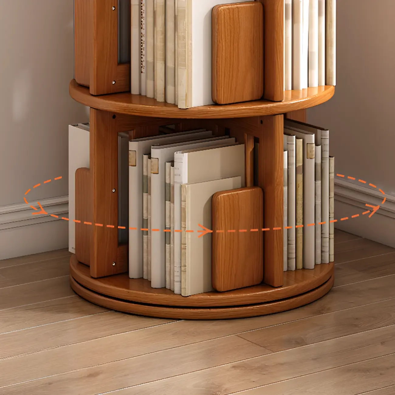 Medium Rotatable Nut-brown Wooden Vertical Bookcase