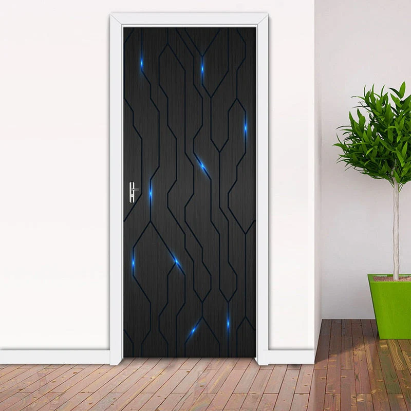 HULIANFU 2026  PVC Self-Adhesive Waterproof Door Sticker Modern 3D Abstract Line Mural Wallpaper Living Room Study Home Decor Art Door Poster - Deanwangkt