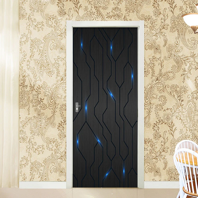 HULIANFU 2026  PVC Self-Adhesive Waterproof Door Sticker Modern 3D Abstract Line Mural Wallpaper Living Room Study Home Decor Art Door Poster - Deanwangkt