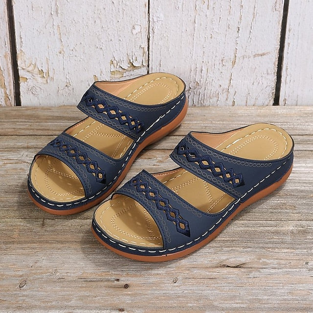 Women's Sandals Slippers Wedge Sandals Comfort Shoes Comfort Sandals Casual Daily Beach Summer Spring Cut Out Embroidery Wedge Heel Round Toe Casual Minimalism Synthetics Loafer Solid Colored Wine - Deanwangkt