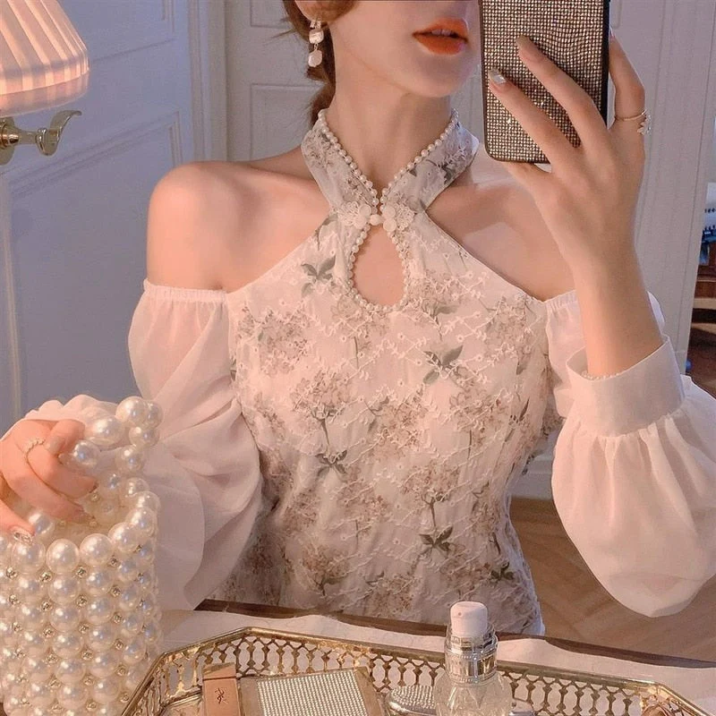Hulianfu Elegant Vintage Cheongsam Dress Women Patchwork Floral Korean Split Party Dress Lady Casual Design Long Sleeve Fairy Midi Dress - Deanwangkt