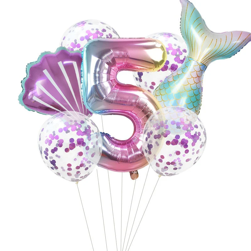 HULIANFU Little Mermaid Party Balloons 32inch Number Foil Balloon Kids Birthday Party Decoration Supplies Baby Shower Decor Helium Globos - Deanwangkt
