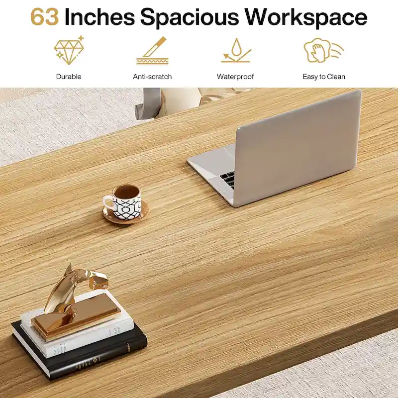 63 Large Office Computer Desk, Executive Desk with Solid Wood Legs