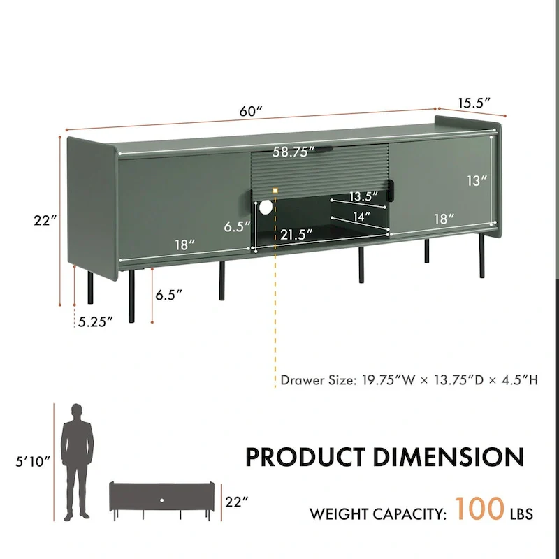 Furniture of America Zaria Modern 60-inch TV Stand with Storage Cabinets and Center Drawer