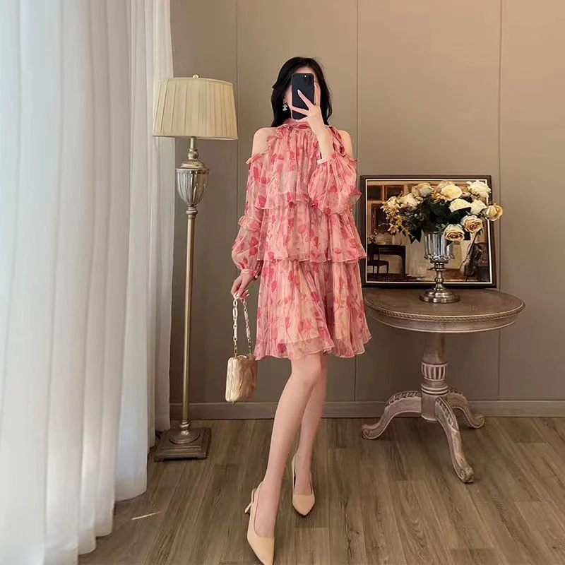 Lantern Sleeve Summer Dress New French Style Floral Dress for Women 2026  Sweet Elegant Tierred Knee Length Mini Dress - Deanwangkt