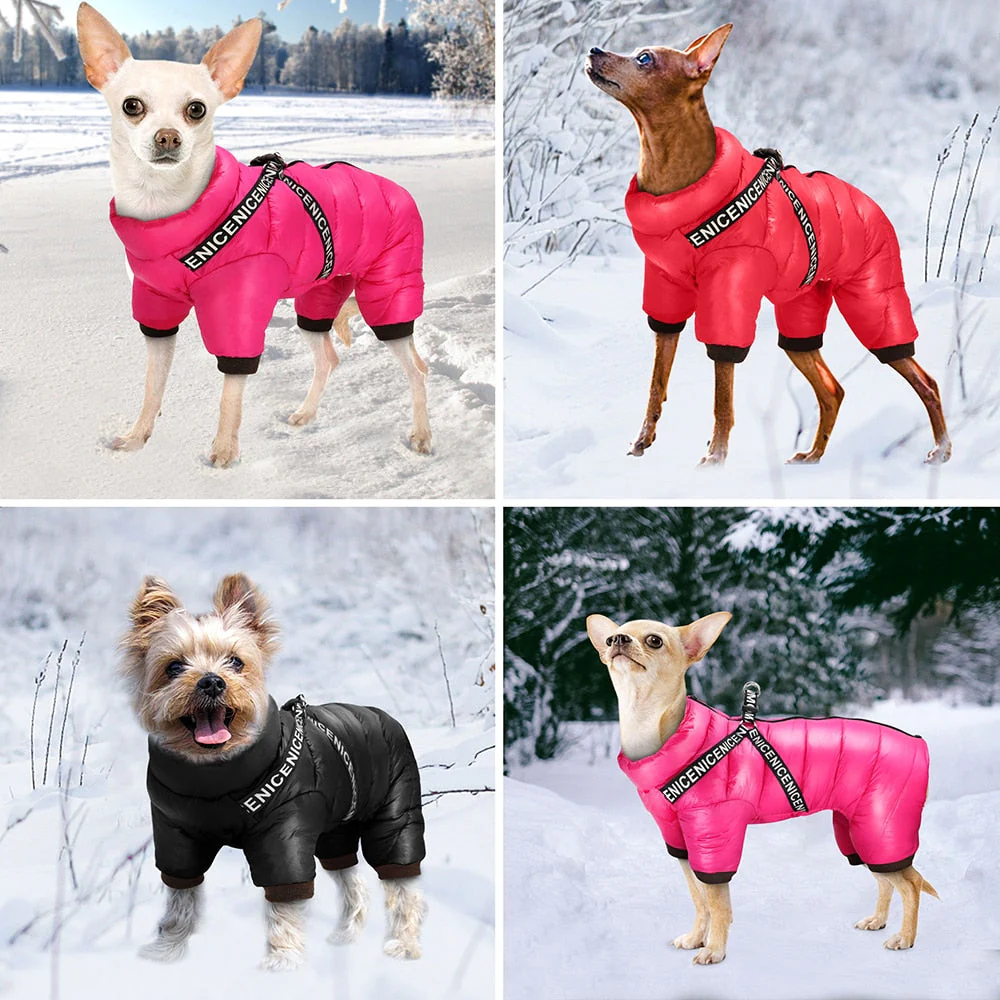 HULIANFU Winter Dog Clothes Super Warm Pet Dog Jacket Coat With Harness Waterproof Puppy Clothing Hoodies For Small Medium Dogs Outfit - Deanwangkt