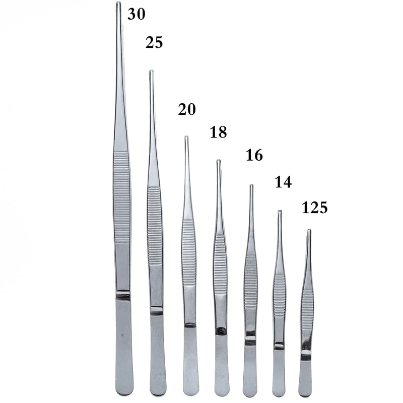 HULIANFU Stainless Steel 430 Anti-iodine Medical Tweezers Long Straight Forceps 12.5cm-30cm Straight Head Elbow Thicken Medical Tools - Deanwangkt