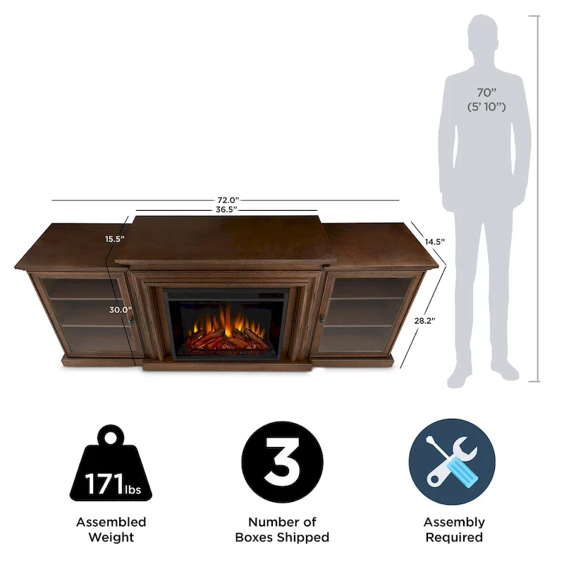 Frederick 72 Electric TV Stand Fireplace in Chestnut Oak by Real Flame - 72L x 15.5W x 30.1H