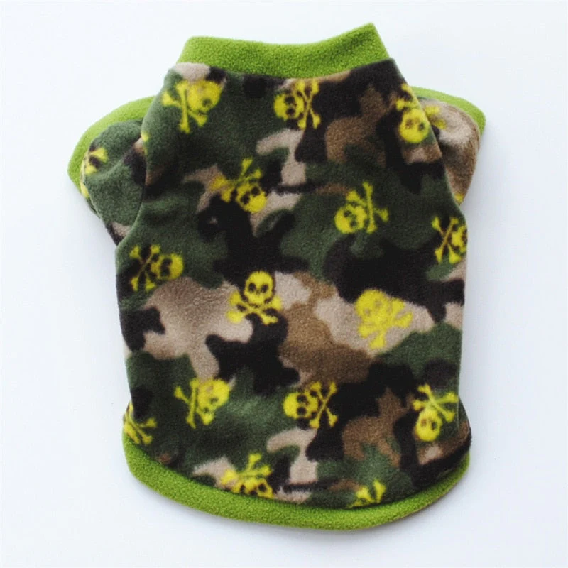 HULIANFU Warm Fleece Pet Dog Clothes Cute Skull Printed Pet Coat Puppy Dogs Shirt Jacket French Bulldog Pullover Camouflage Dog Clothing - Deanwangkt