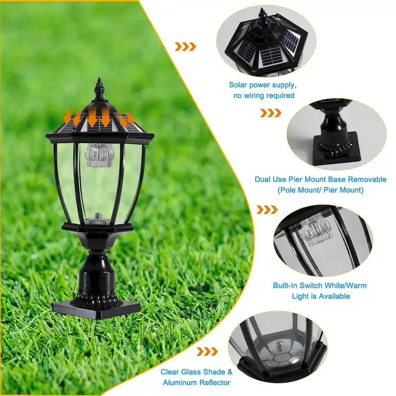 Solar Column Headlights With Dimmable LED(2 pack) - 9.45 L * 9.45 W * 20.08 H