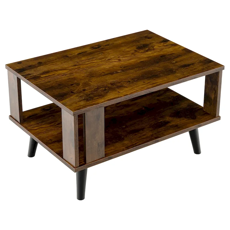 Wood Rectangle Coffee Table 2 Tier Tea Table with Open Storage Shelf