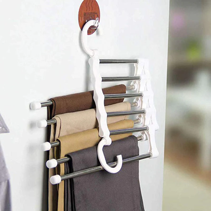 HULIANFU Stainless Steel Hangers Storage Tie Clips Multi-function 5 Layers Clothes Pants Rack Jeans Drying Rack Double Hooks Save Space - Deanwangkt