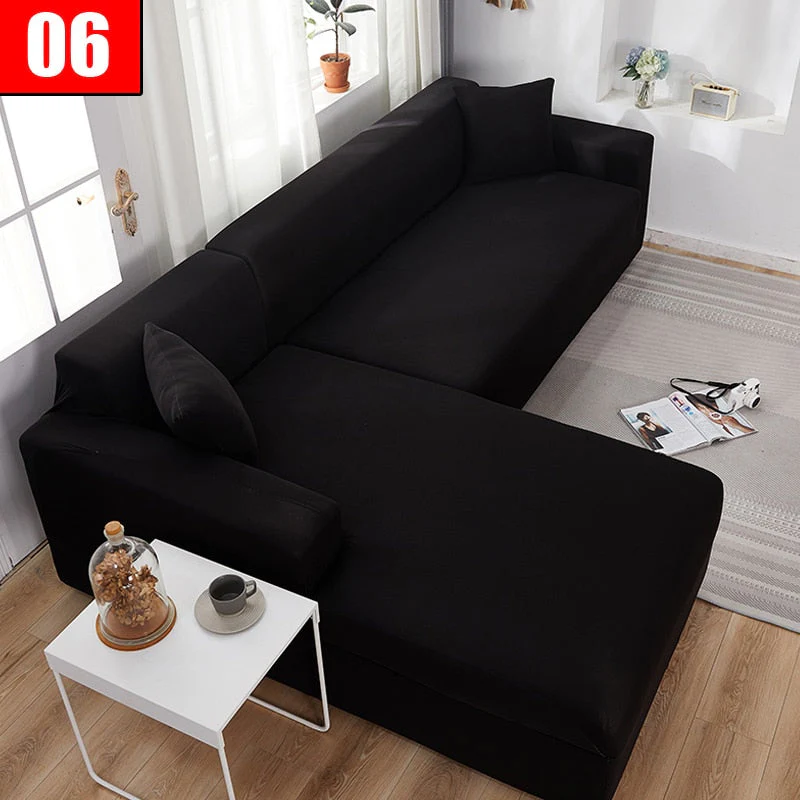 HULIANFU Solid Color Elastic Sofa Cover For Living Room 1/2/3/4 Seater L-Shaped Corner Sofa Cover Slipcover Stretch Couch Armchair Covers - Deanwangkt
