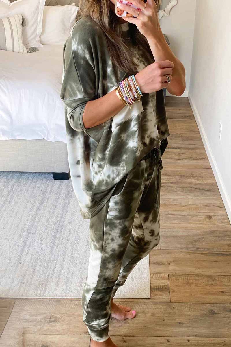 hulianfu hulianfu Dark Tie Dye Comfortable Casual Set - Deanwangkt