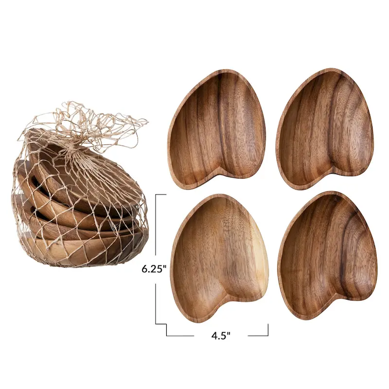 Heart Shaped Acacia Wood Trays - 6.3 L x 4.5 W x 1.0 H - 6.3 L x 4.5 W x 1.0 H