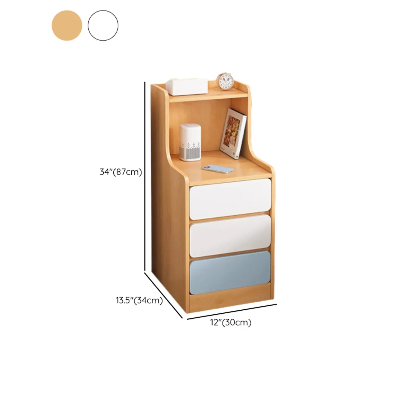 Modern Bedside Table with Drawers - White Nightstand